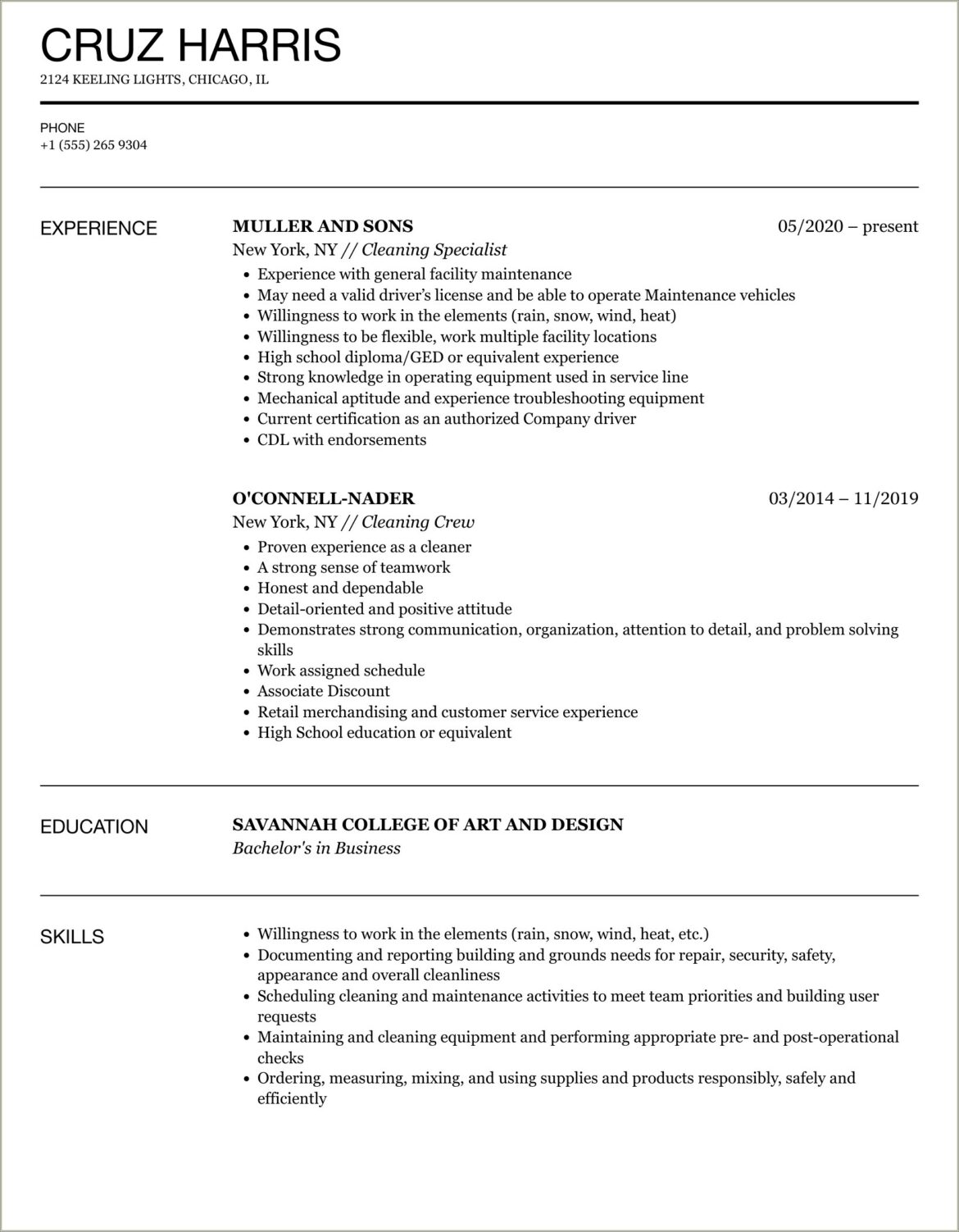 Good Examples Of A Resume For Cleaning Job