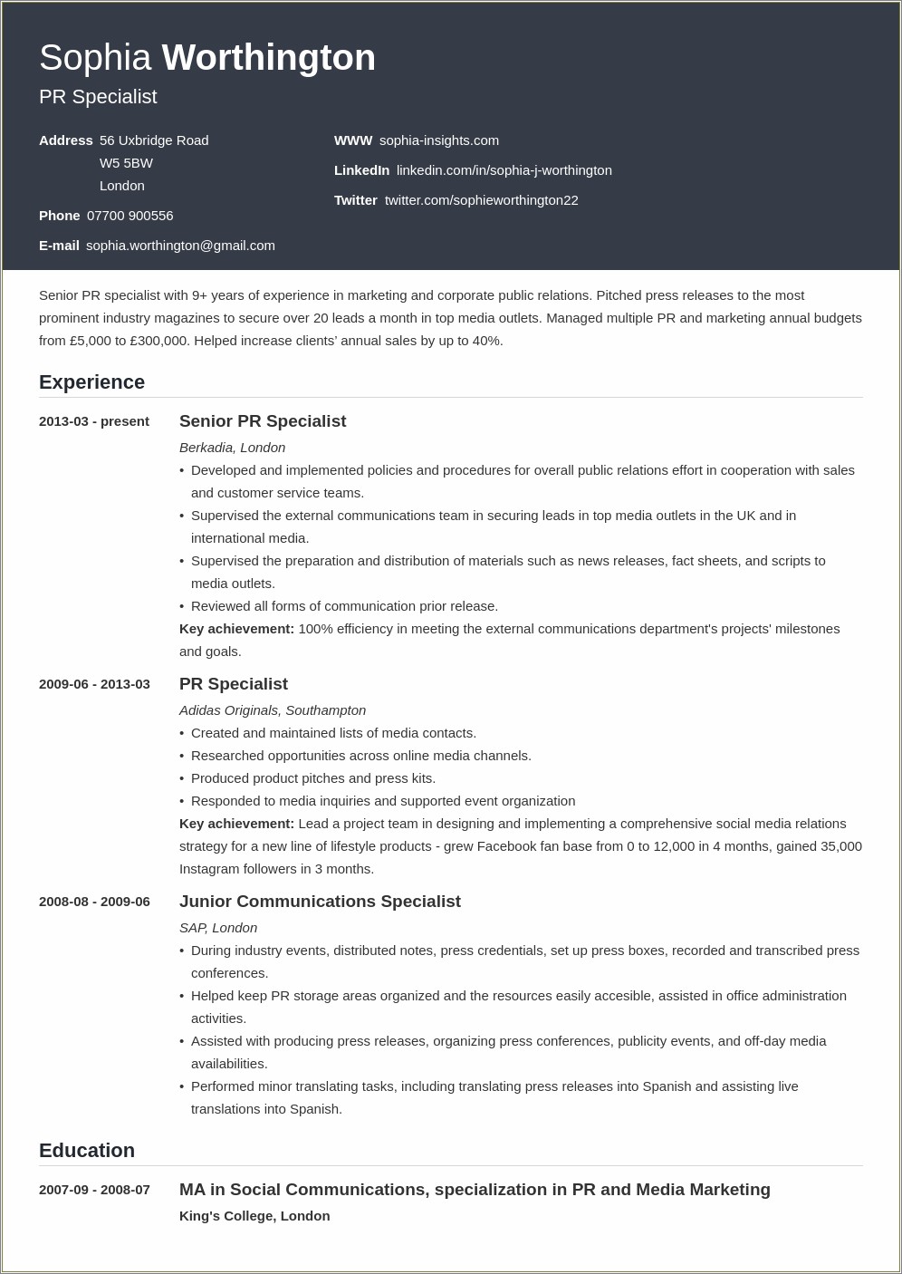 Good Examples Under Profile On A Resume