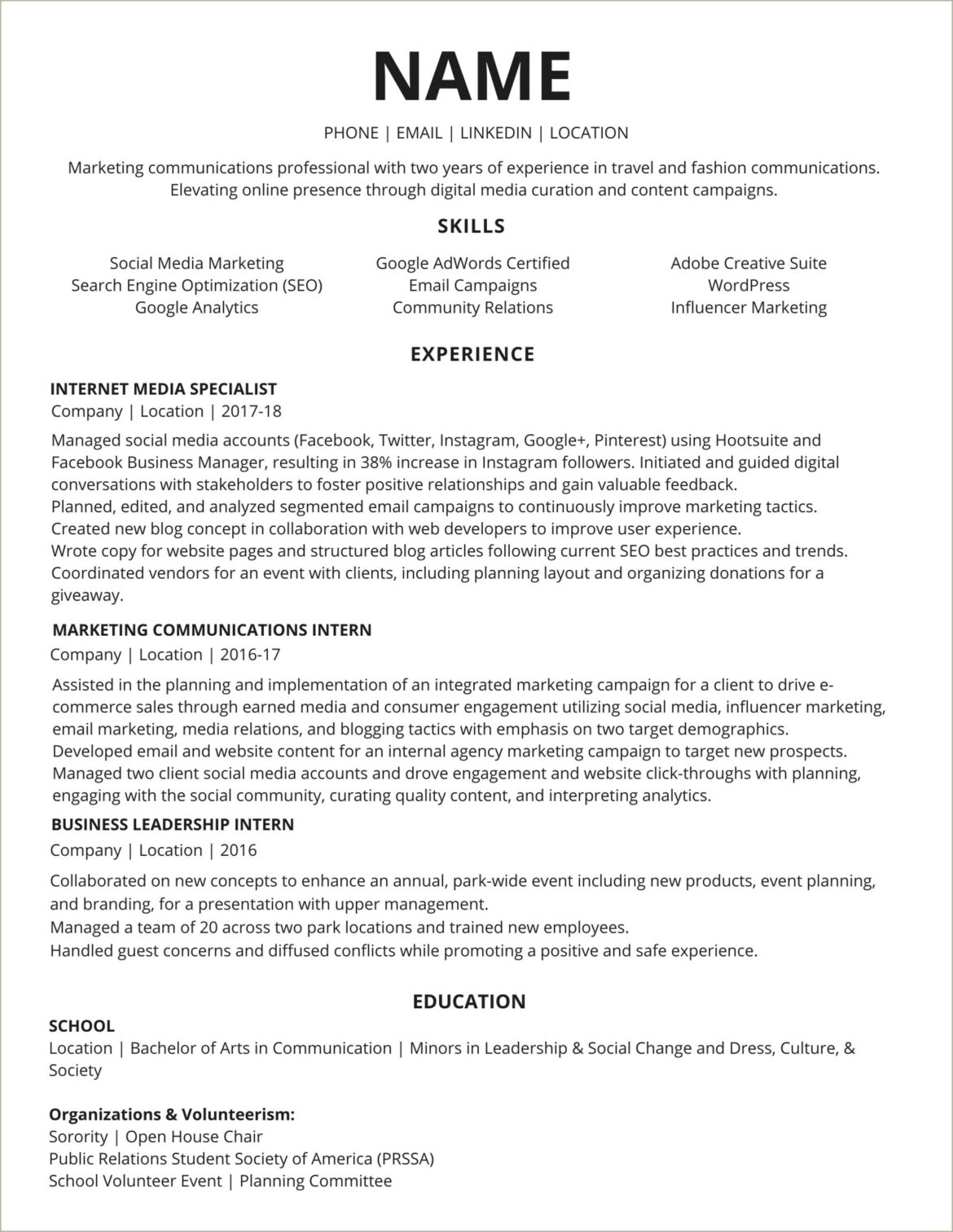 Good Font For Social Media Resume