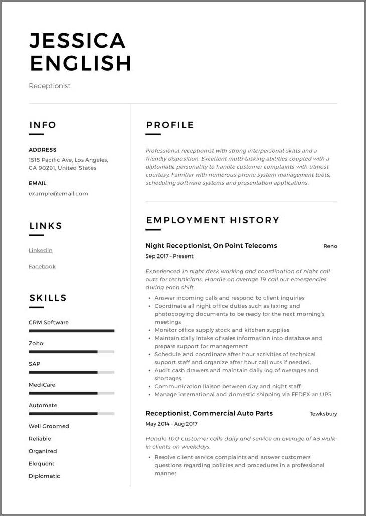 Good Headers For Receptionist Fucntional Resume