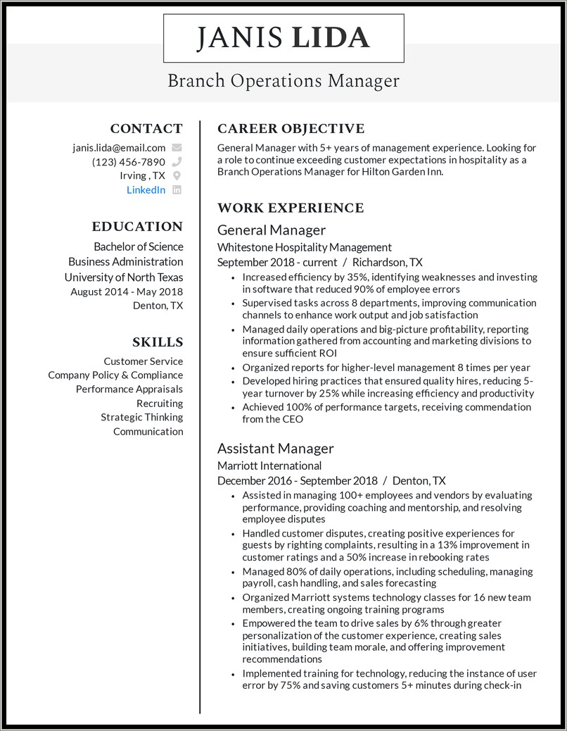 Good Objective For General Manager Resume