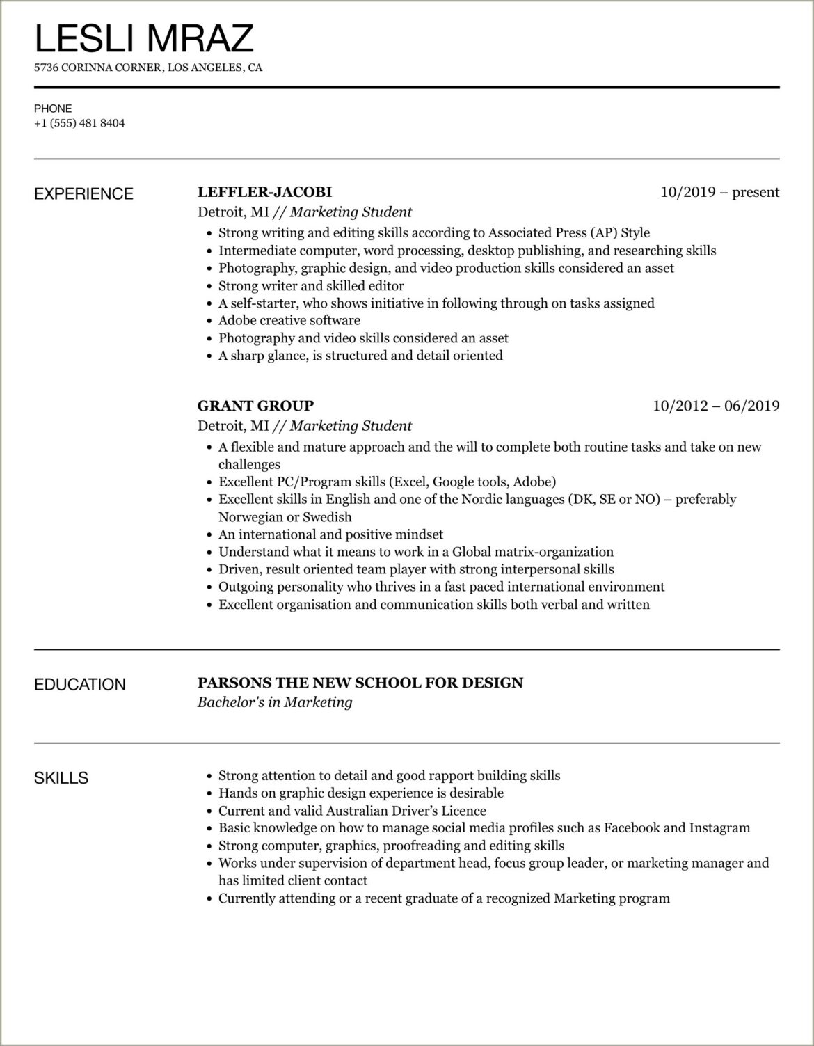 Good Objective For Marketing Major Resume