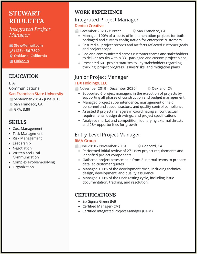 Good Objective For Project Manager Resume