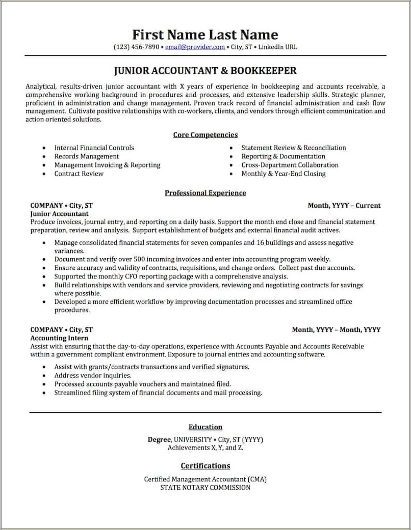 Good Objective For Resume Accounting Internship