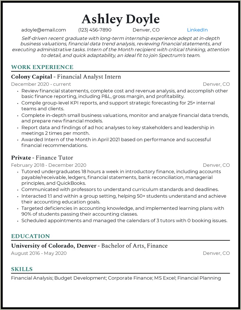 Good Objective For Resume For Financial Analyst