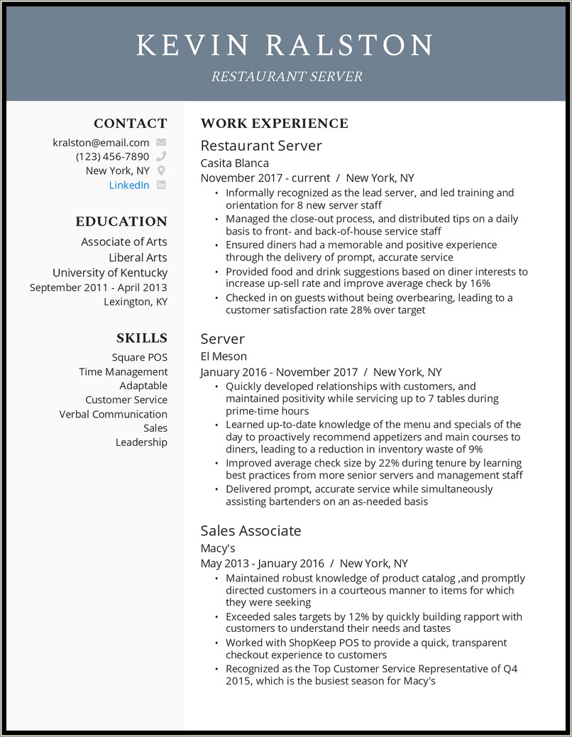Good Objective For Resume For Food Service