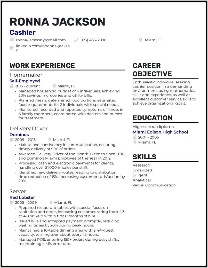 Good Objective For Resume No Experience