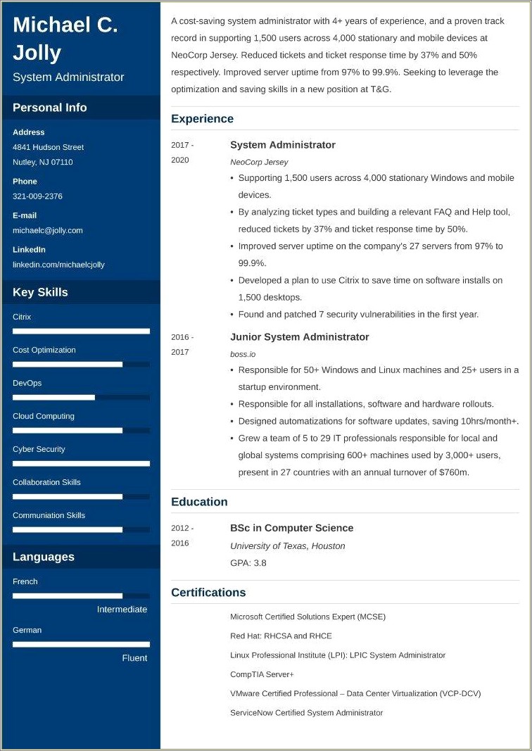 Good Objective For System Administrator Resume
