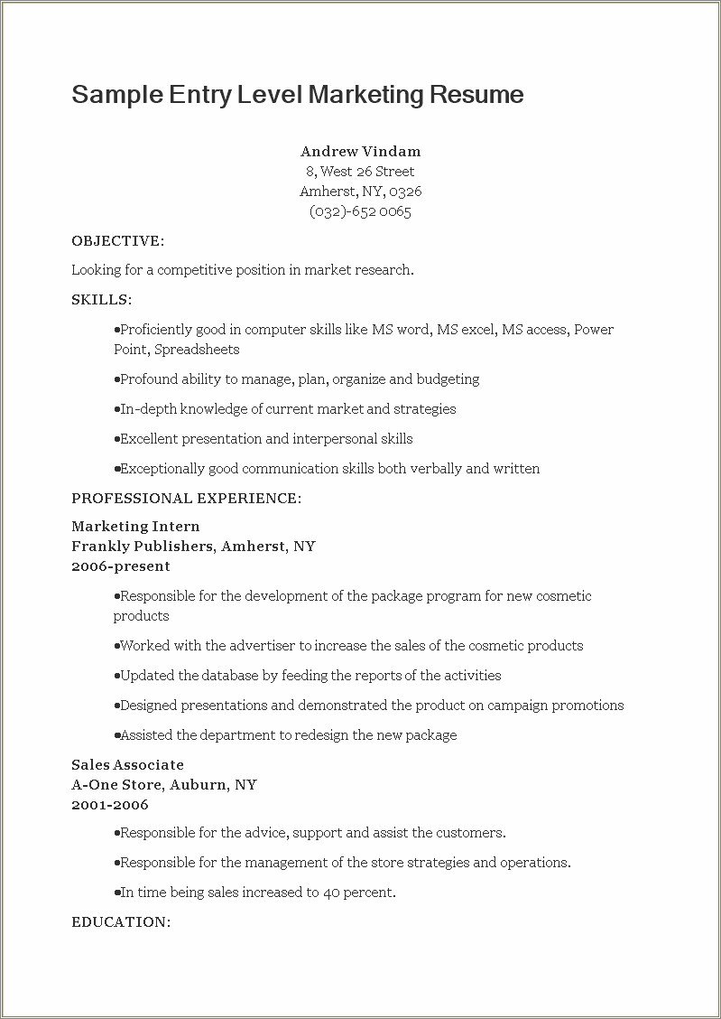 Good Objective Statement For Marketing Resume