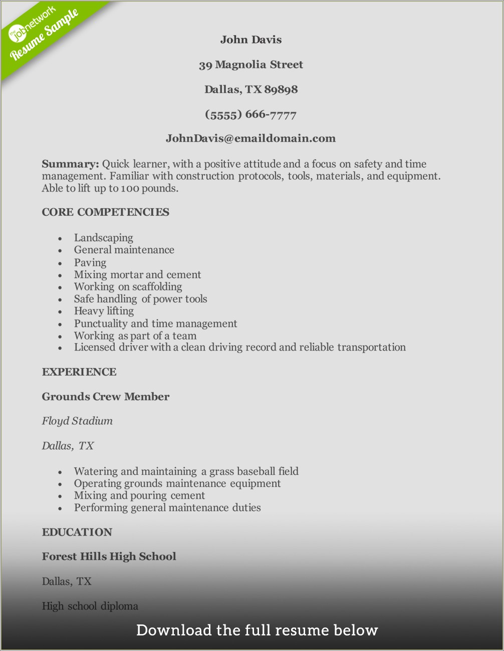 Good Objective Statements For Construction Resume