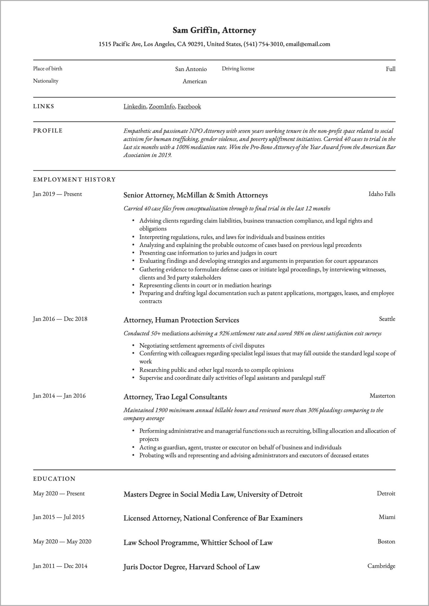 Good Objectives For A Legal Resume