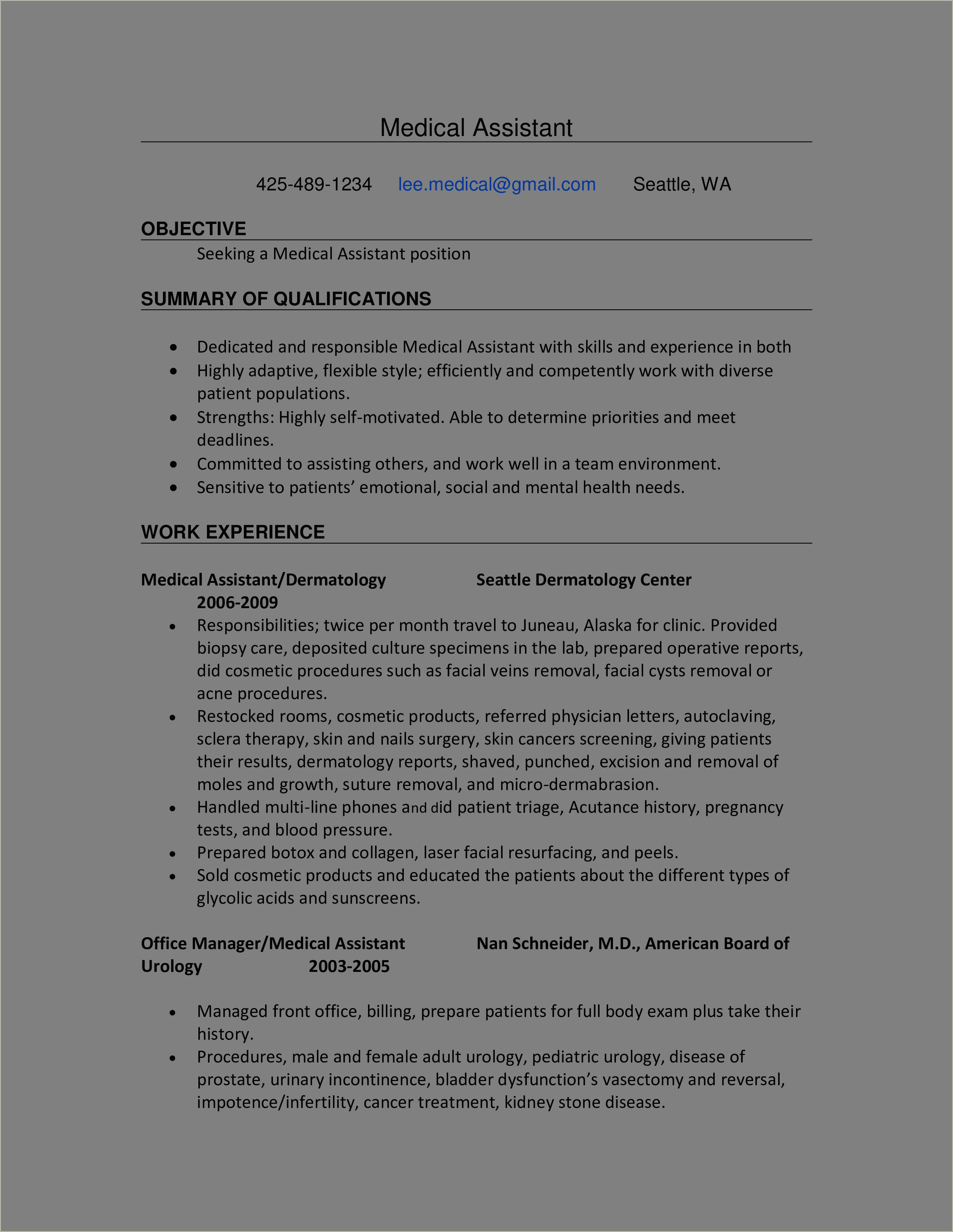 Good Objectives For Medical Assistant Resume