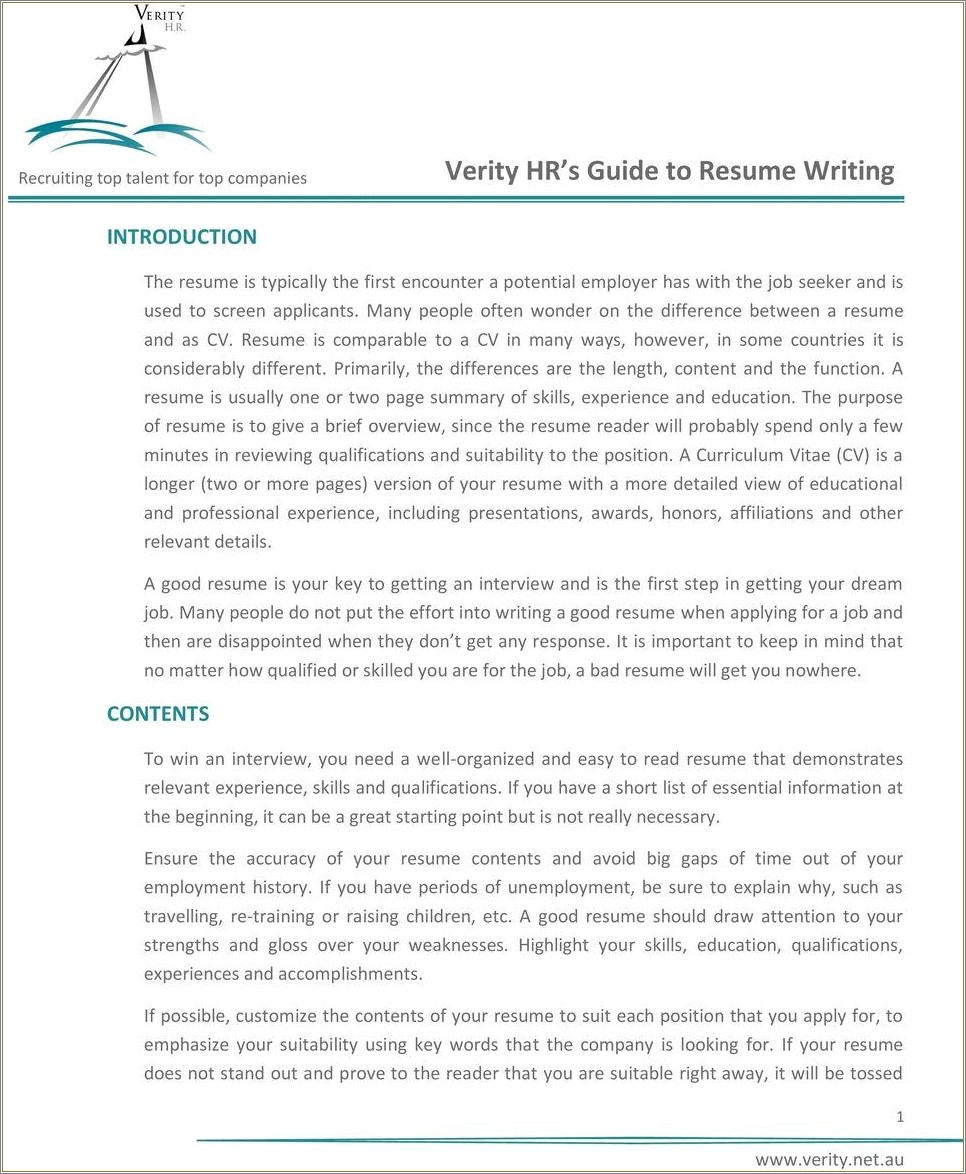 Good Over View For Your Resume