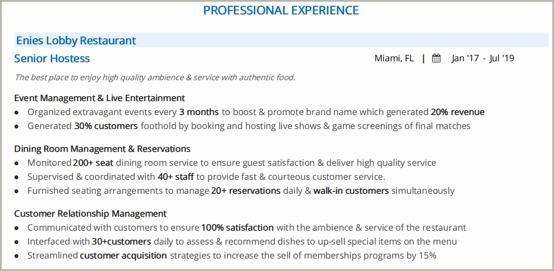 Good Paragraph For A Resume Objective Restaurant
