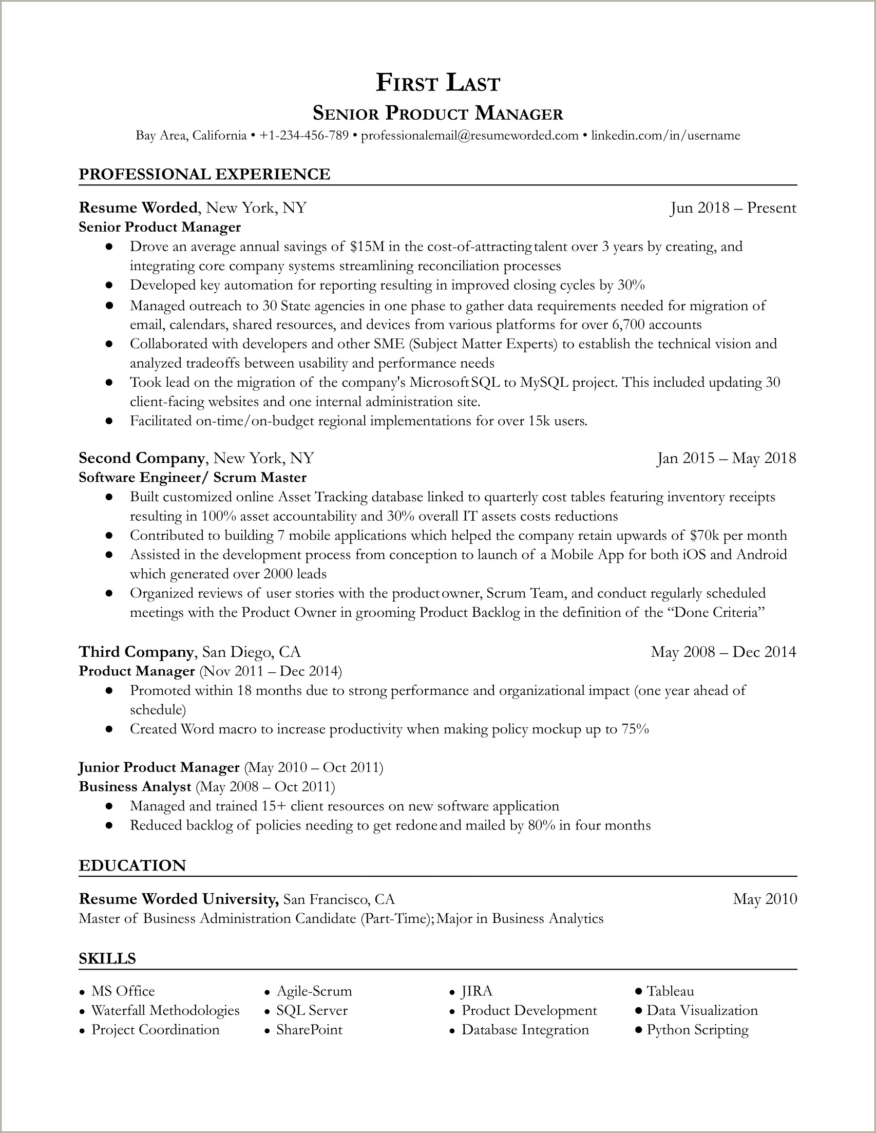 Good Product Manager Resume Template Google Doc