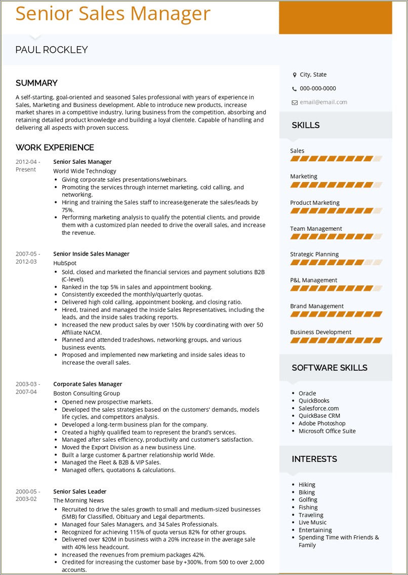 Good Qording For Sales Experience Resume