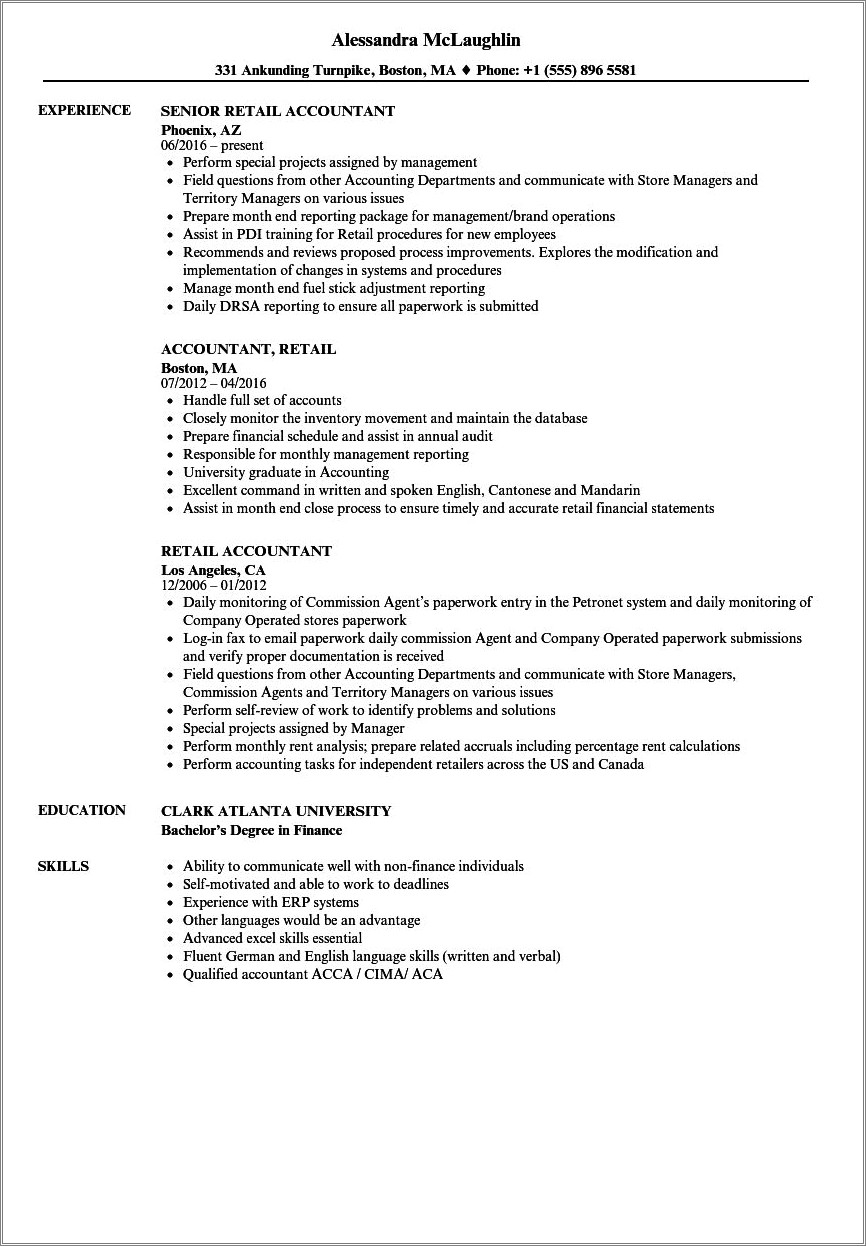 Good Responsibility To Put In Resume For Retail