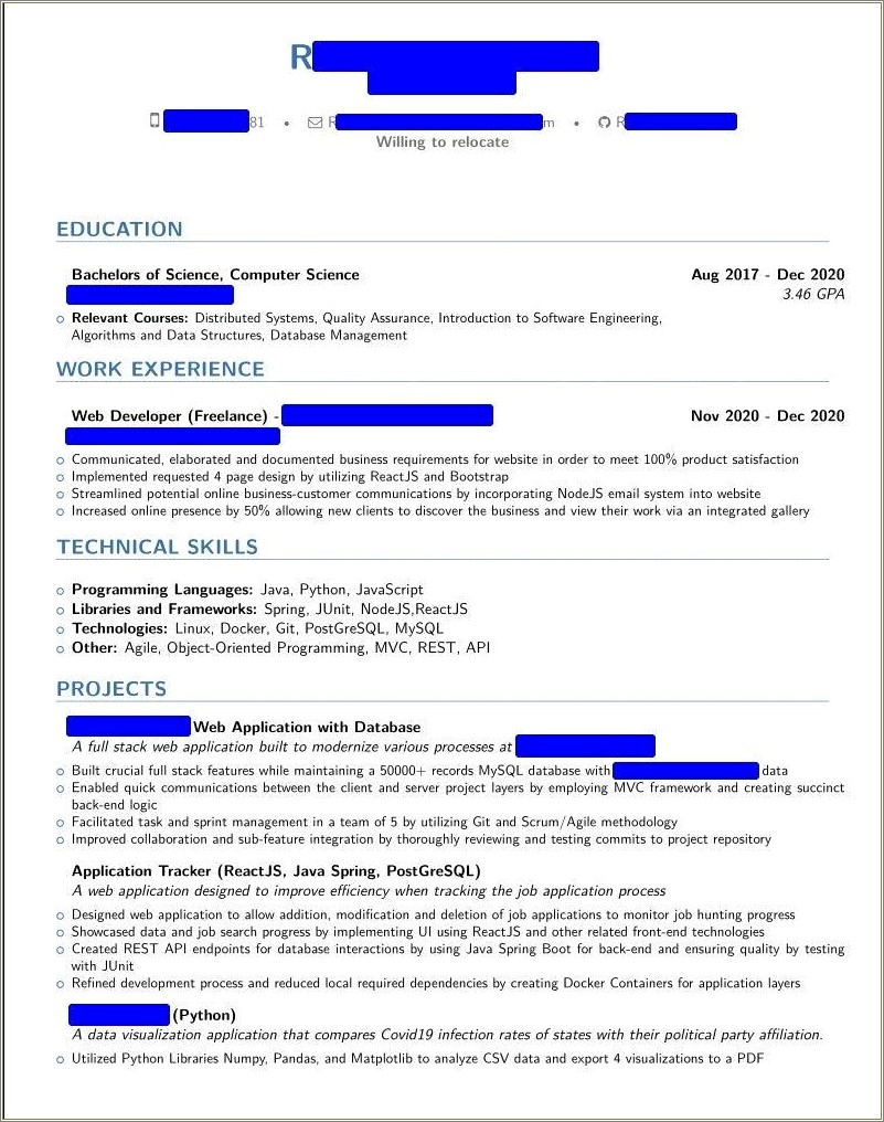 Good Resume Examples Computer Science Reddit