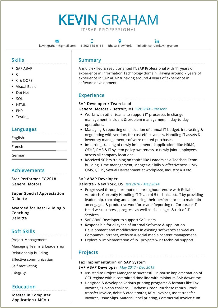 Good Resume Examples For Experienced Professionals
