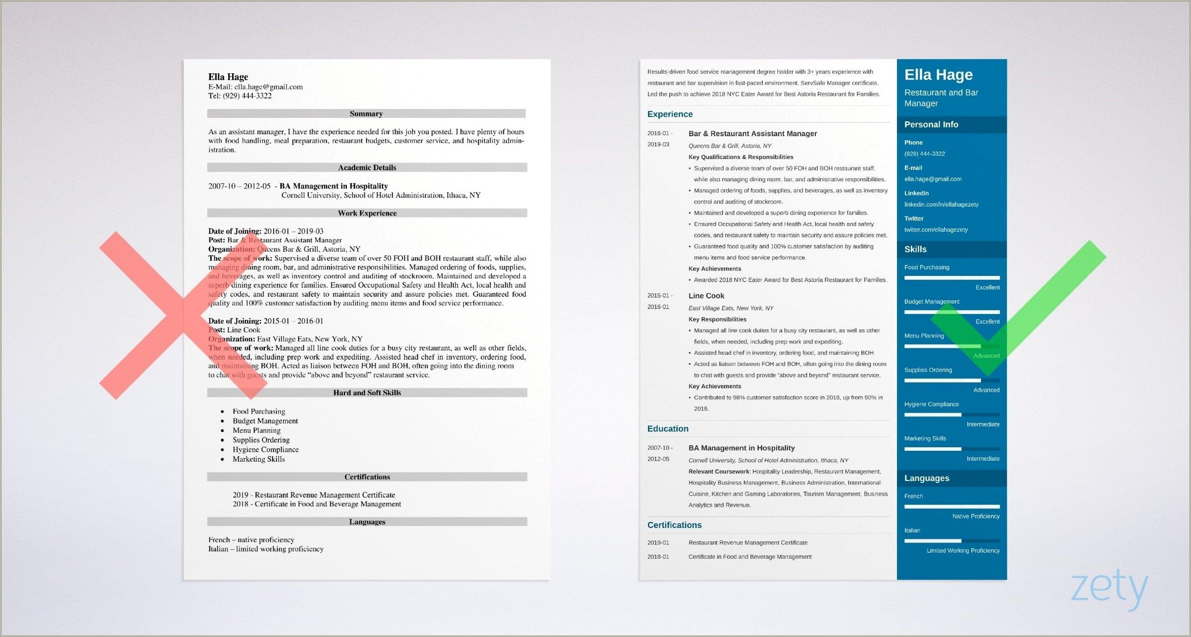 Good Resume Examples For Restaurants Job