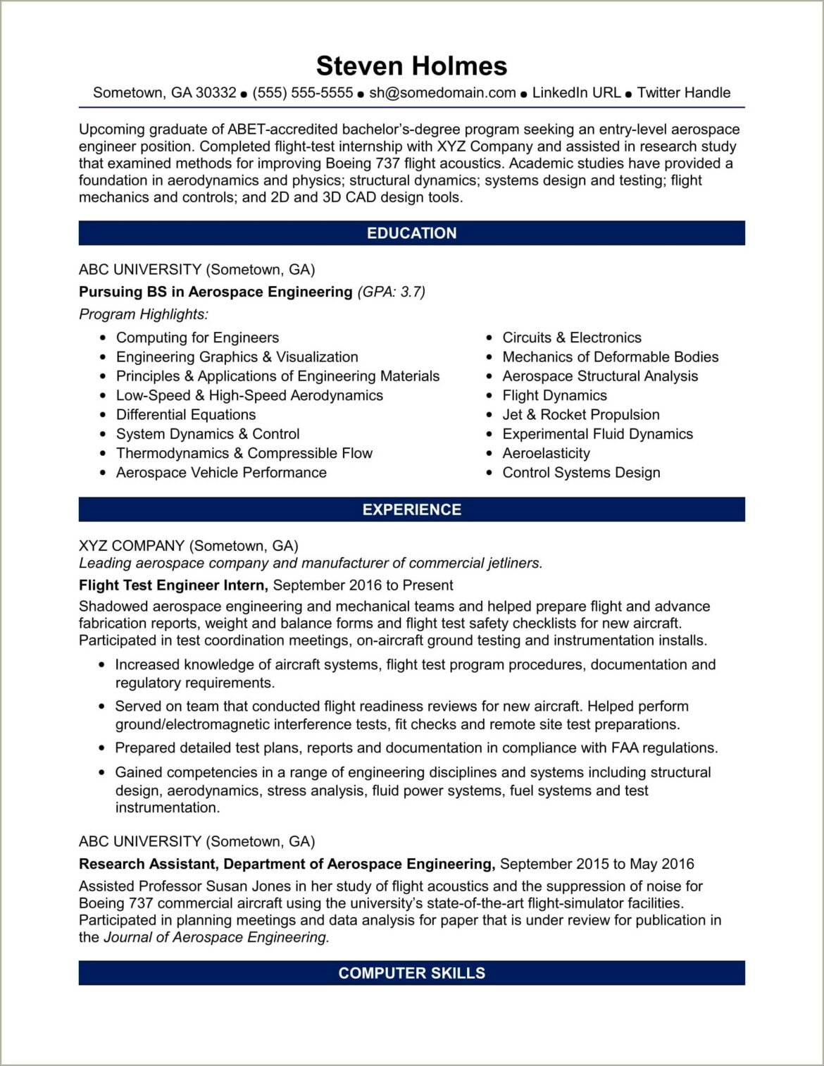 Good Resume For Engineering Internship For Graduates