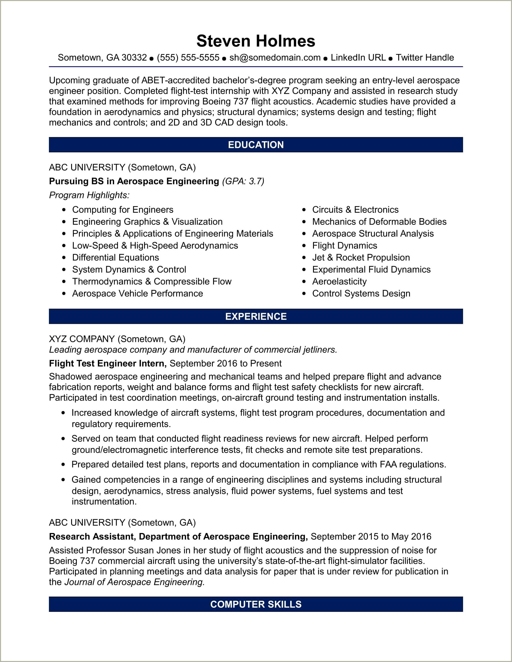 Good Resume For Engineering Internship For Graduates