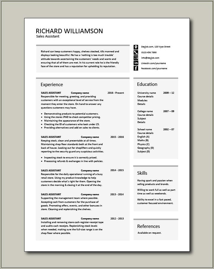 Good Resume For Retail Assistant Manager