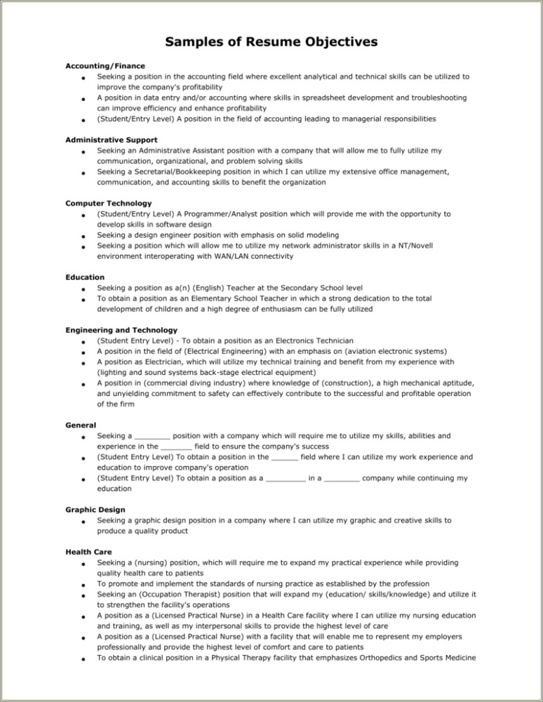 Good Resume Objective Examples Data Entry