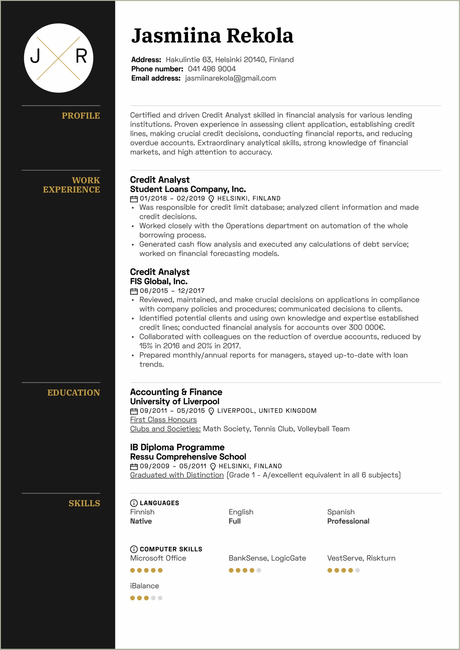Good Resume Objective Examples For Credit Analyst