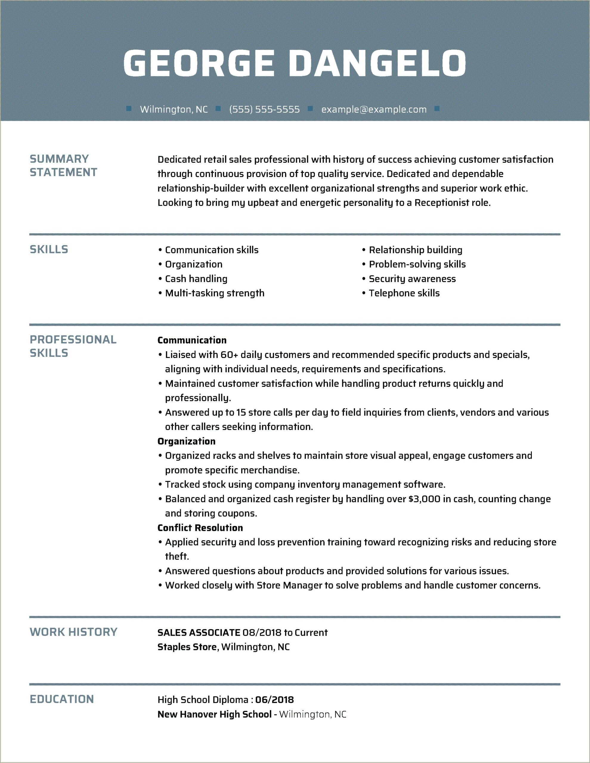 Good Resume Objectives For A Receptionist
