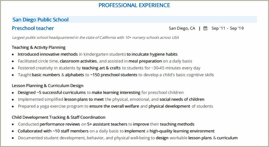 Good Resume Objectives For Preschool Teachers