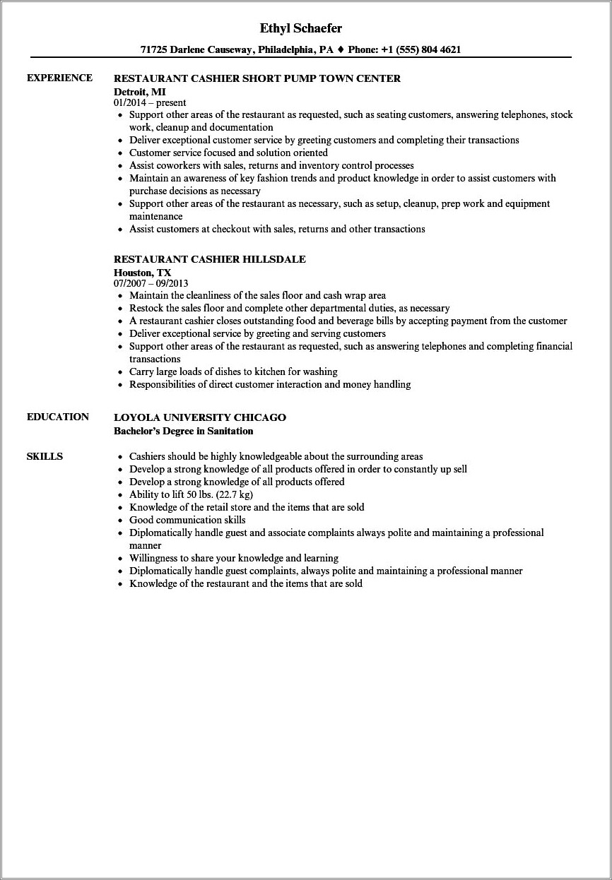 Good Resume Objectives For Restaurant Jobs
