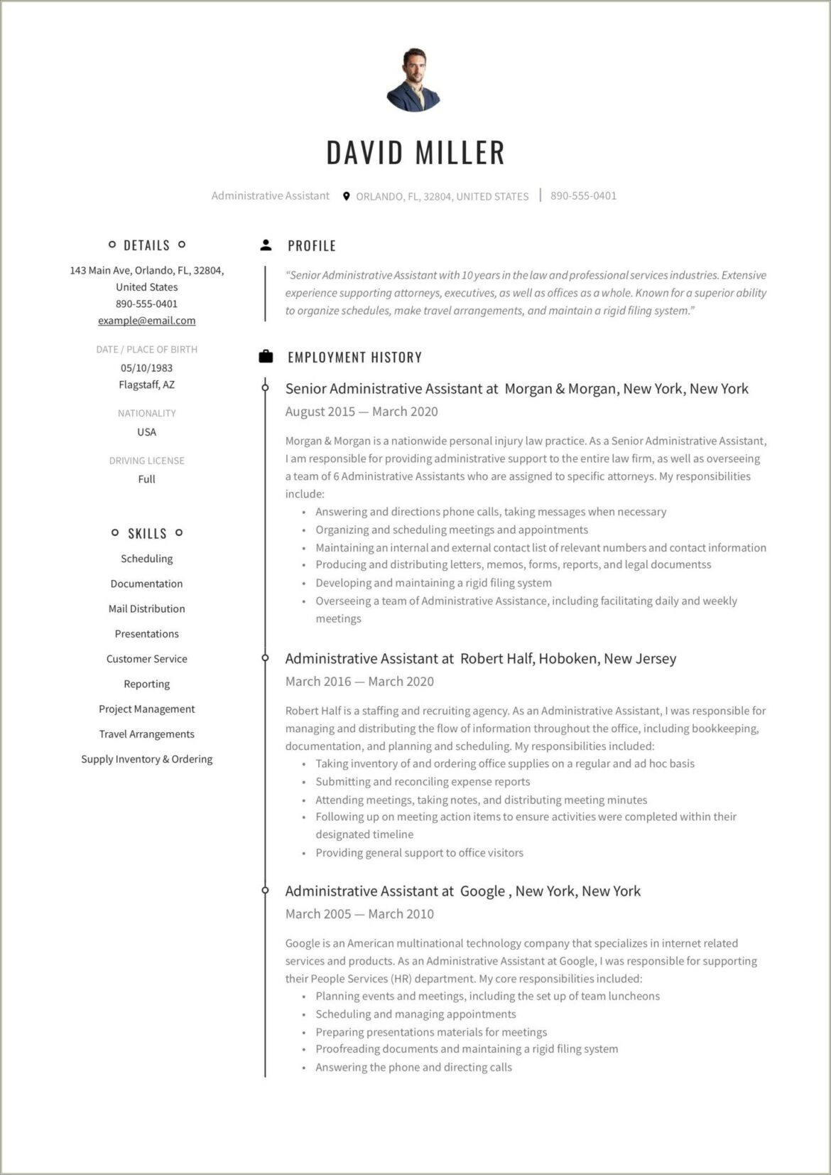 Good Resume Sample For Administrative Specialist Position