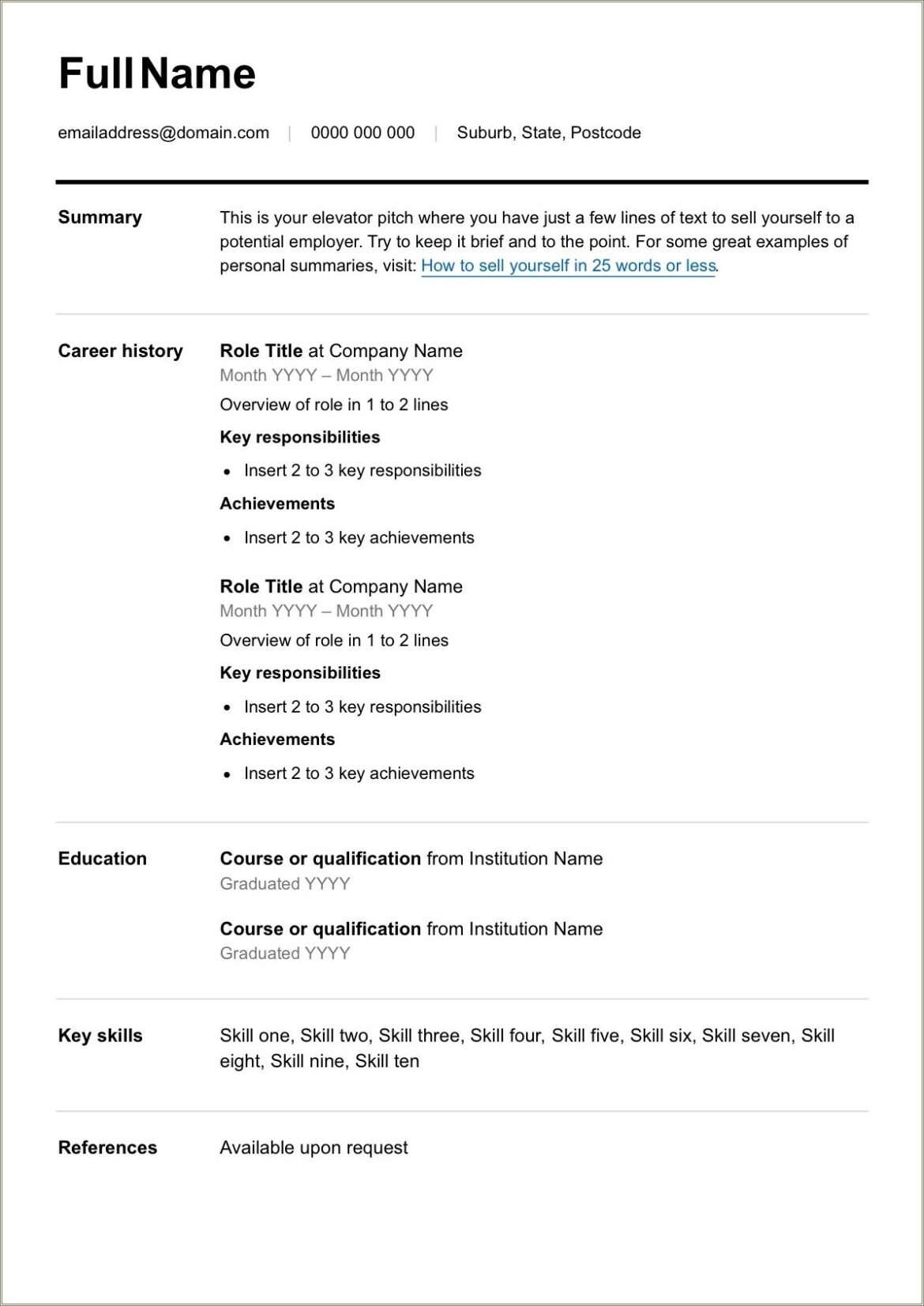 Good Resume Summary Example No Experience