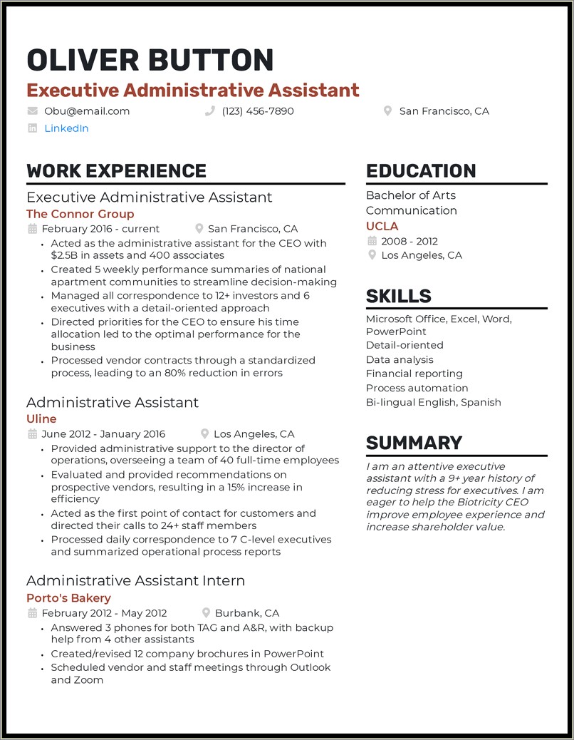 Good Resume Summary For Administrative Specialist Position