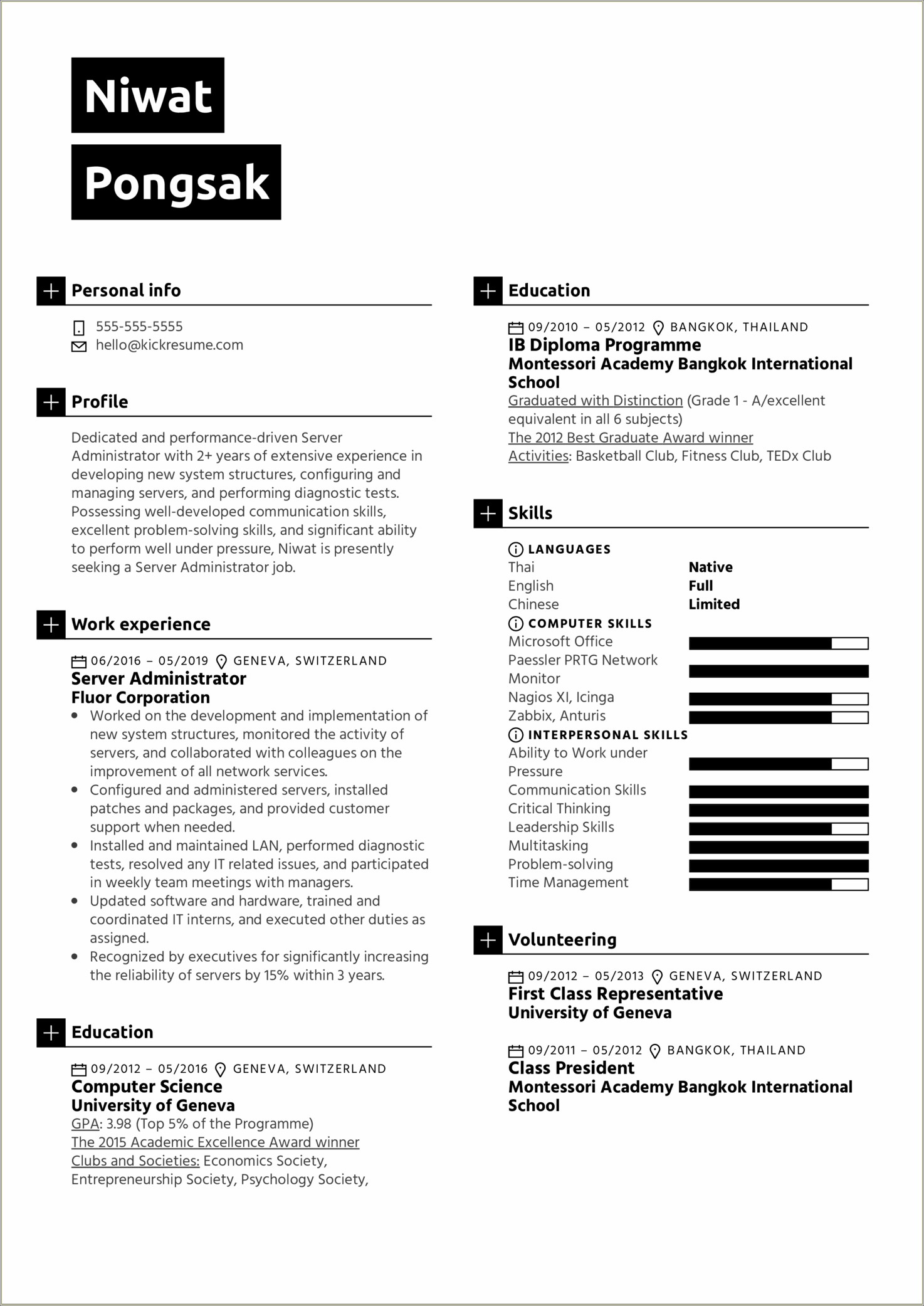 Good Resumes For Server Job In Graduate School