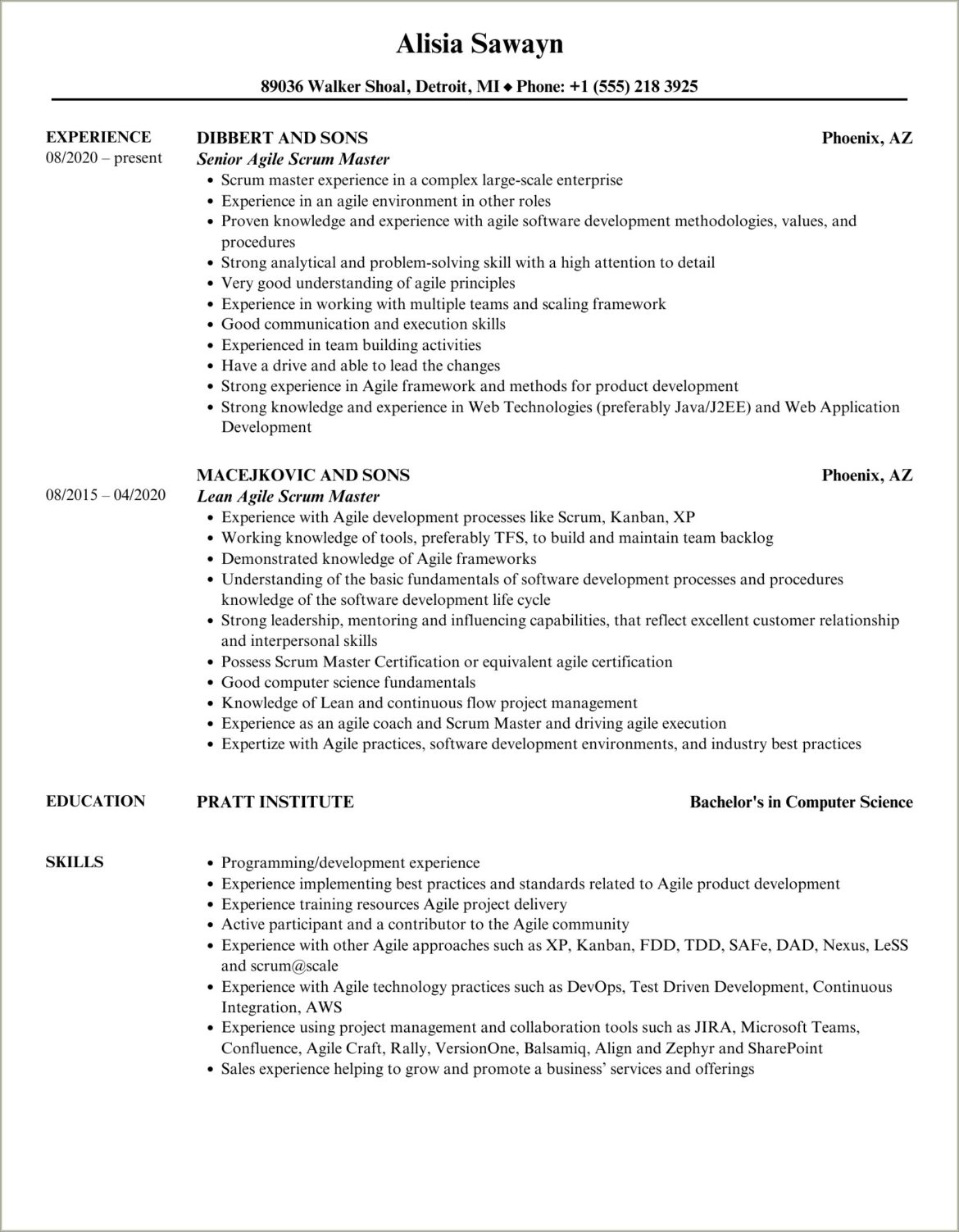 Good Scrum Master Sample Resumes With Metrics