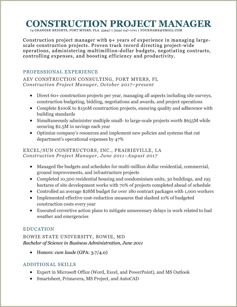 Good Skills For A Construction Resume