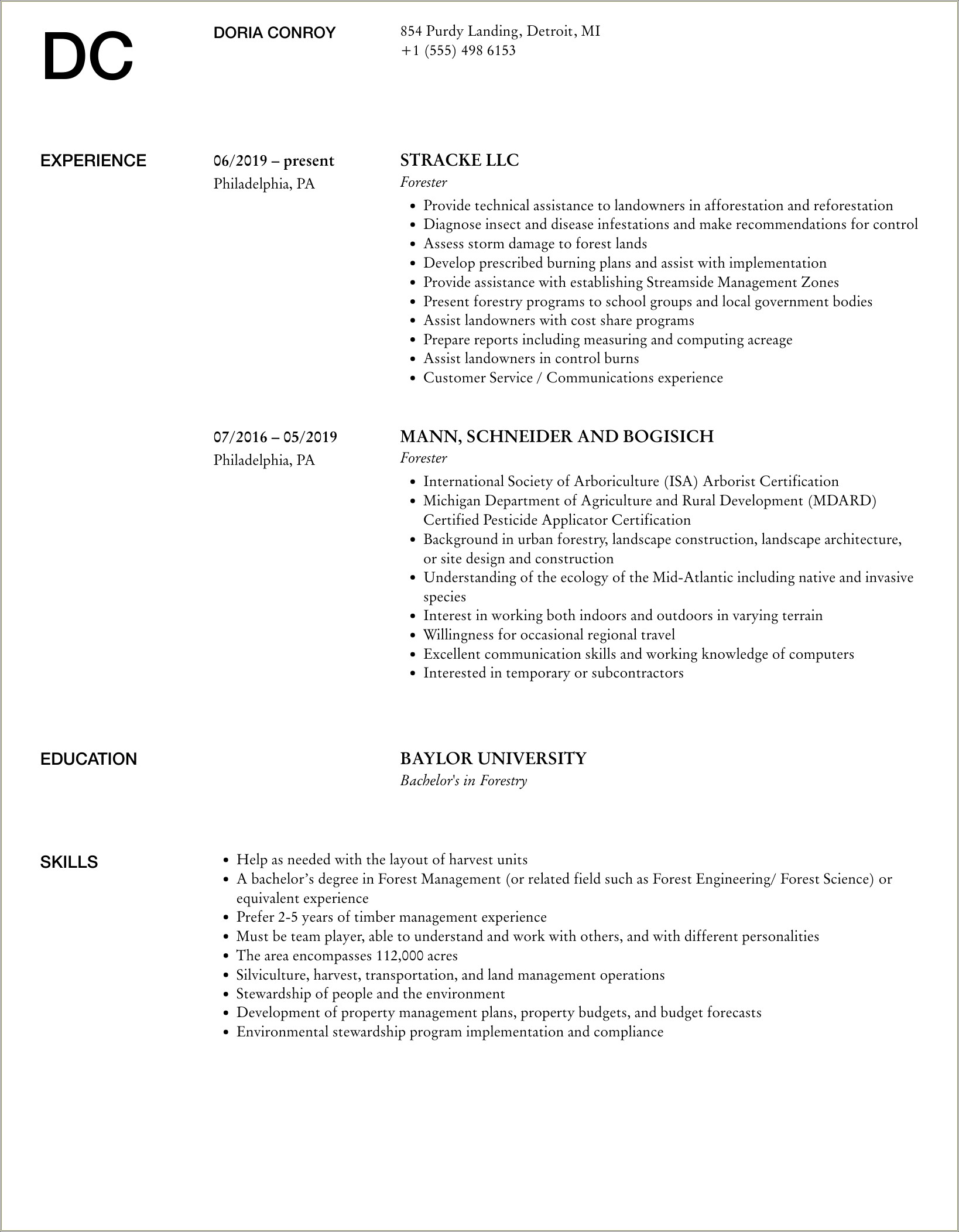 Good Skills For A Forestry Resume