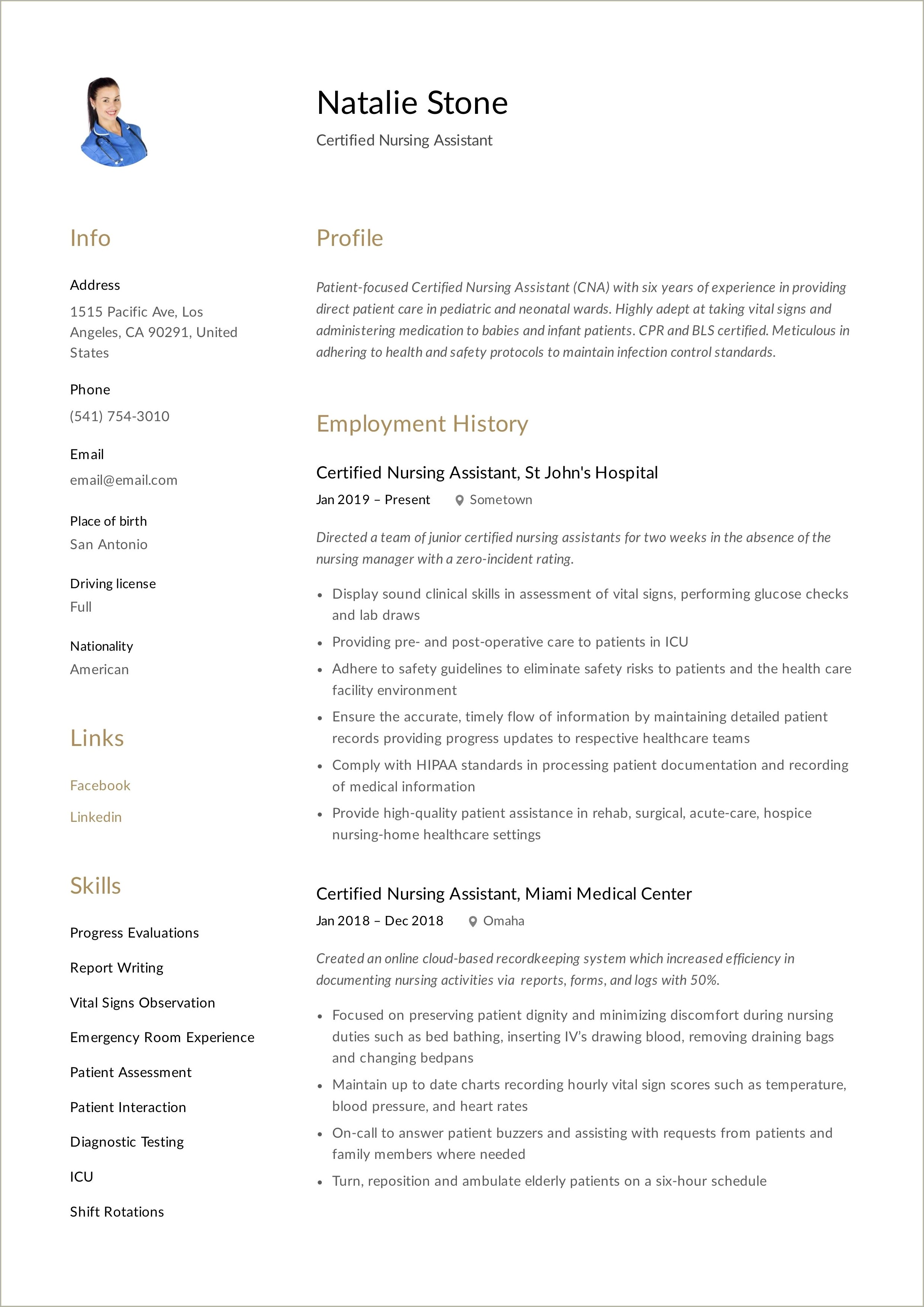 Good Skills For A Resume For Cna