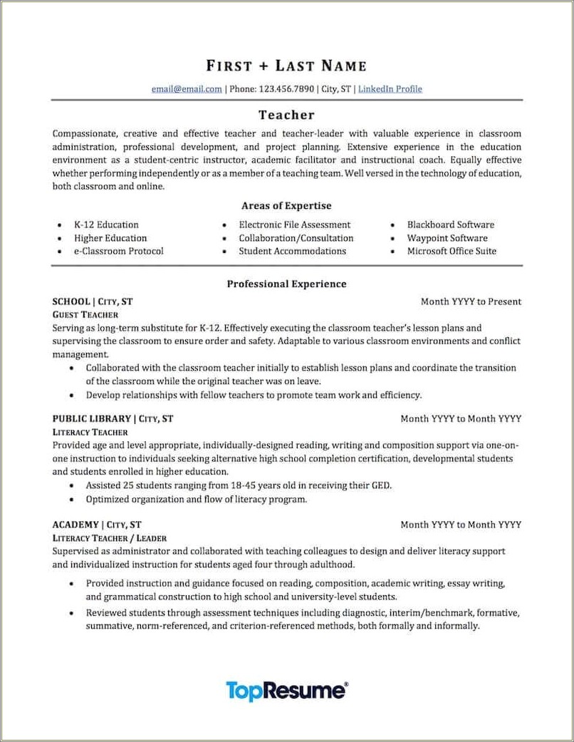 Good Skills For Teachers On A Resume