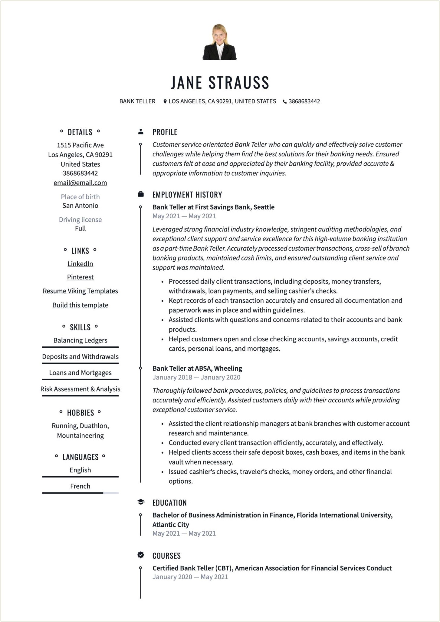 Good Summary For Bank Teller Resume