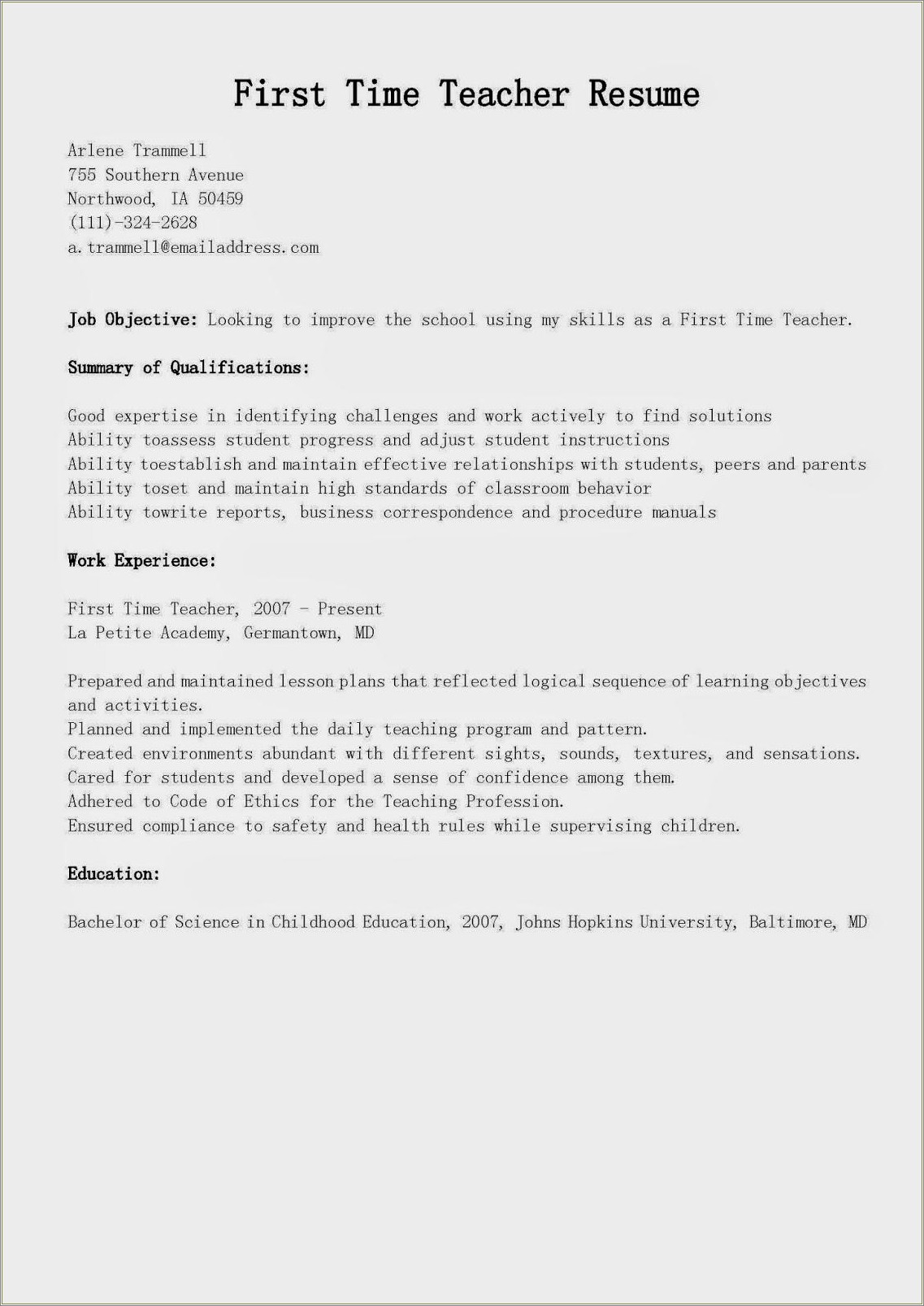 Good Summary For Resume For First Job