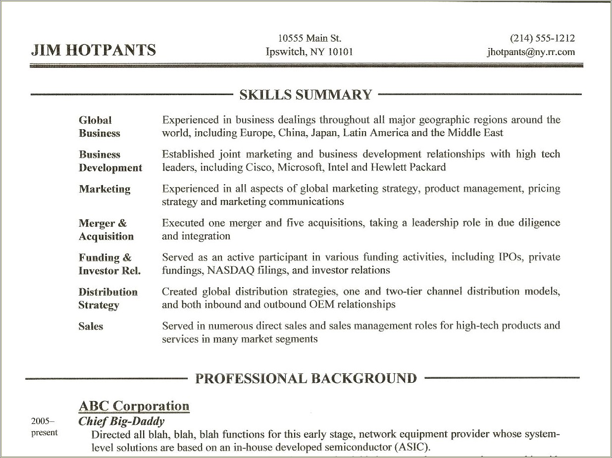 Good Summary Of Skills For A Resume