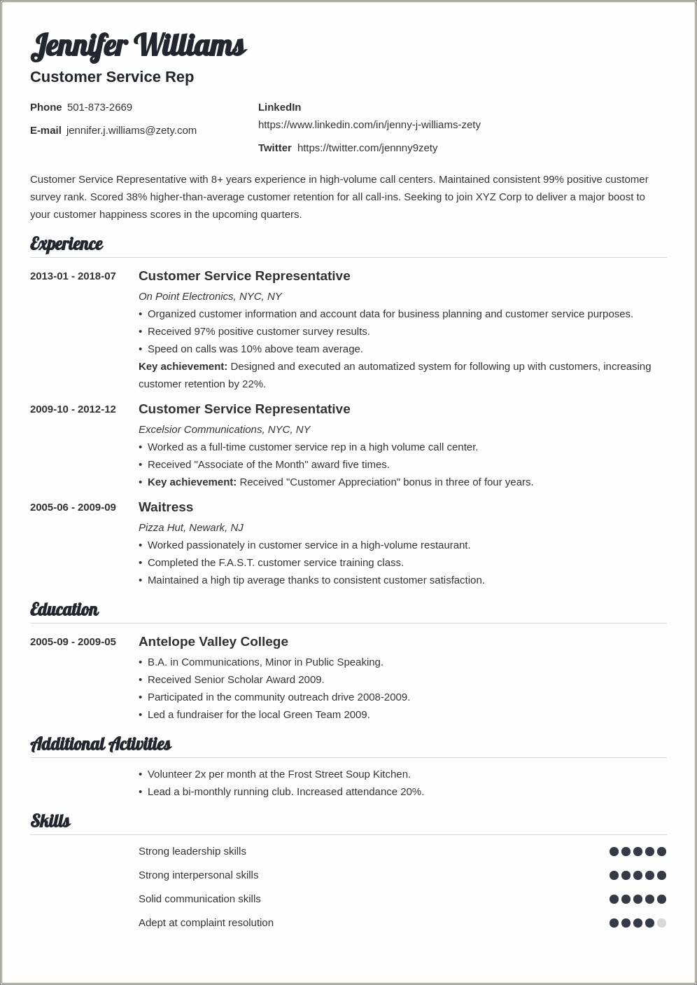 Good Things To Put In A Resume Summary