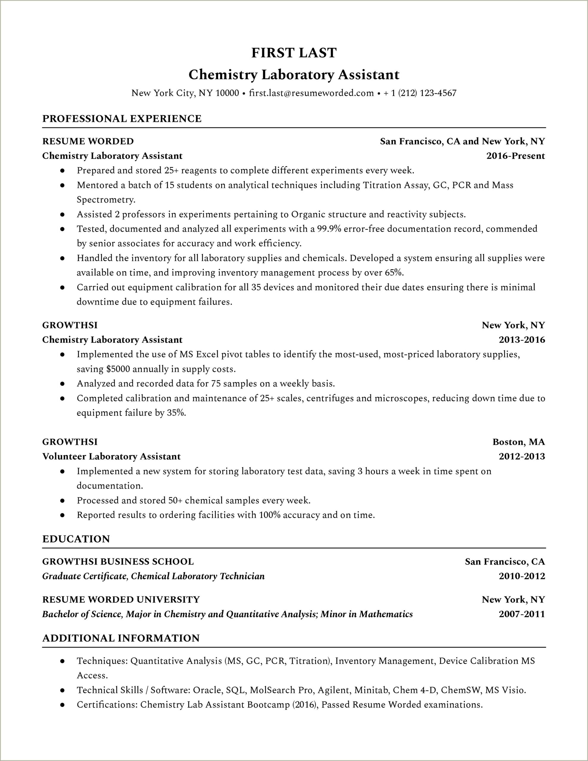 Good Things To Put In Lab Tech Resume