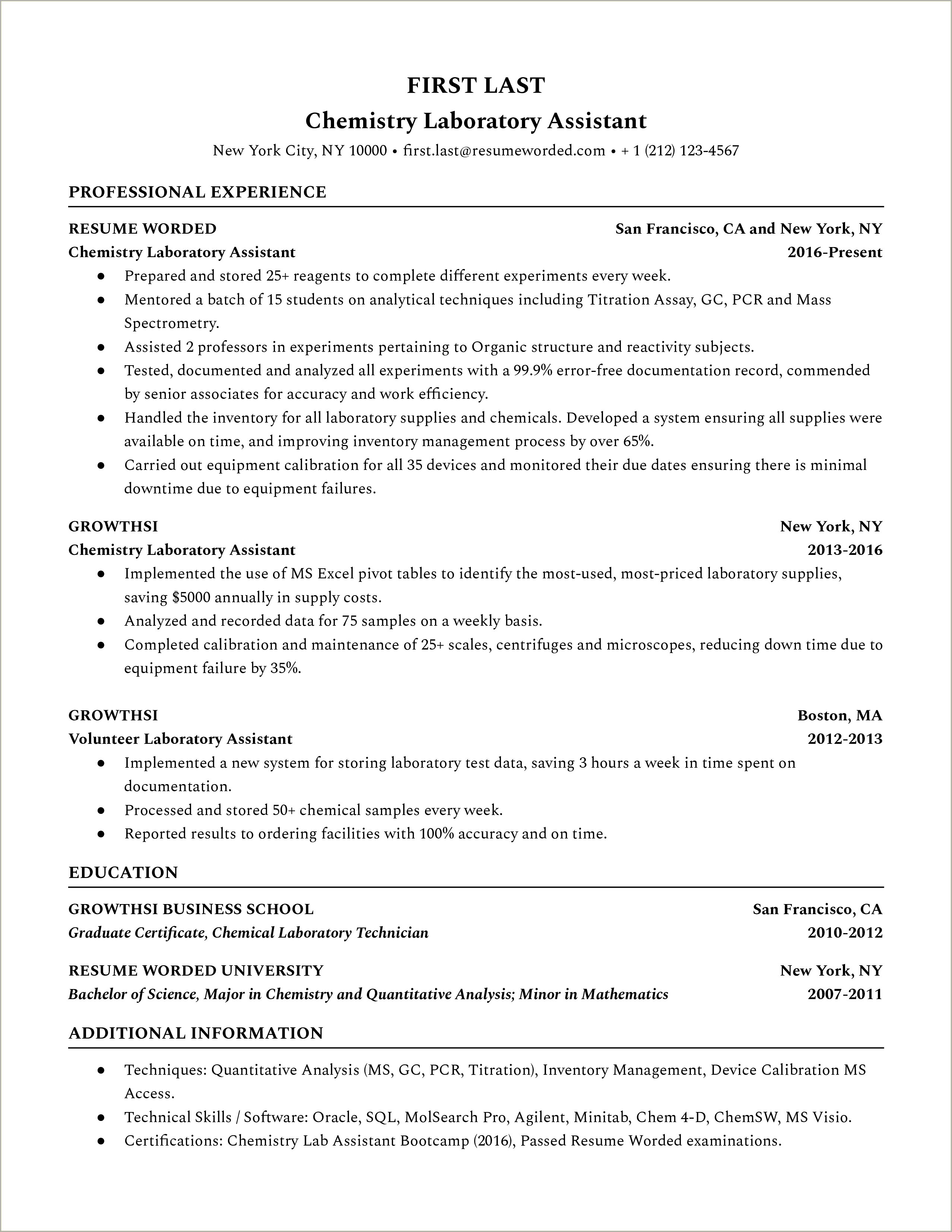 Good Things To Put In Lab Tech Resume