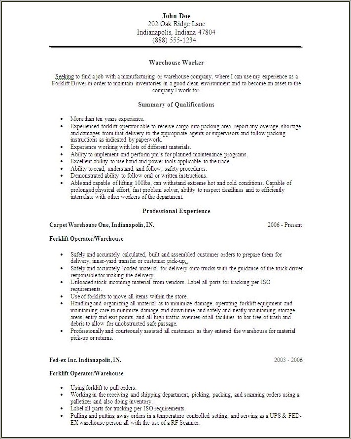 Good Warehouse Associate Resume Rf Scanner