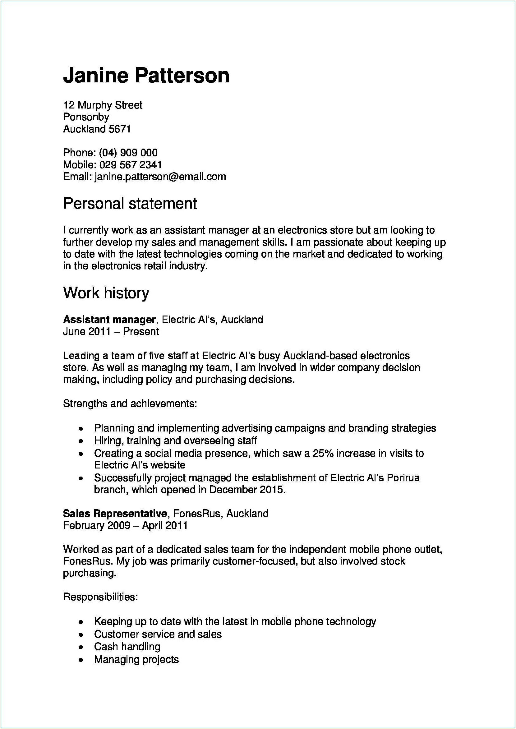 Good With Hands On Skills Resume