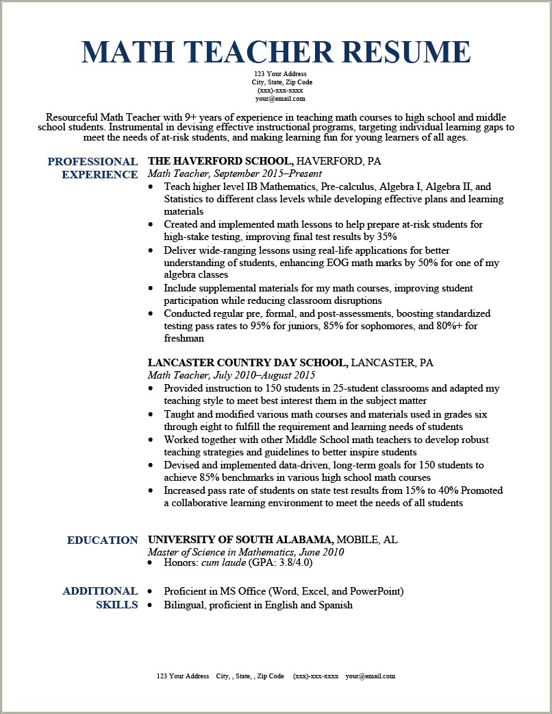 Good With Quick Math On Resume